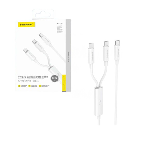 Foneng 2 in 1 Cable XS09 Type-c to (Type-c+Type-c) 60W 1.2M White